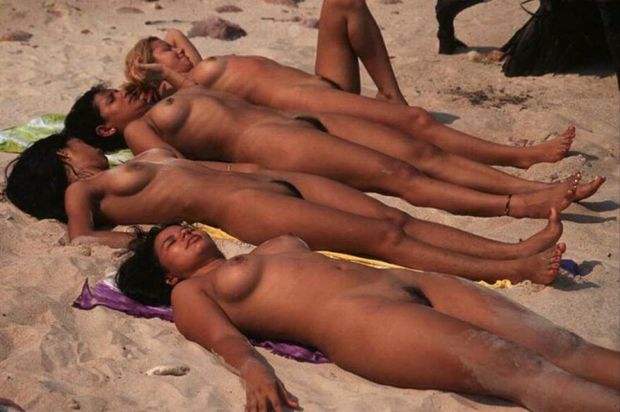 Brazilian beauties tanning on the beach