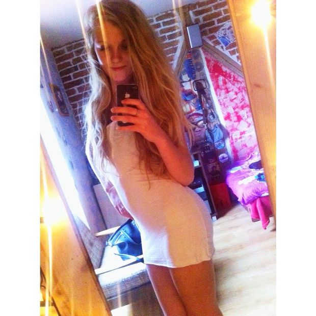 Blonde selfie in dress