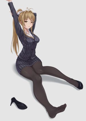amagi brilliant park sento isuzu black pantyhose feet nylon legs tights office lady anime giirl high heels