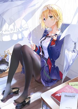 black pantyhose anime giirl art feet nylon legs tights skirt schoool uniform blonde