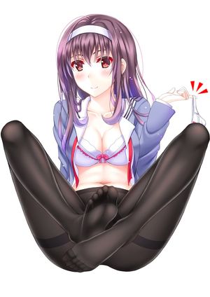 saenai heroine no sodatekata kasumigaoka utaha black pantyhose feet nylon legs tights anime giirl ecchi boobs bra cleavage