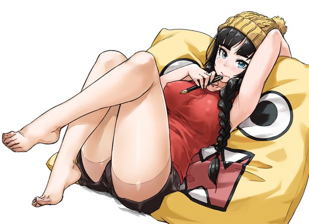 anime art giirl brown pantyhose feet nylon legs tights shorts erected nipple boobs