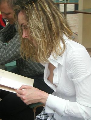 Cute nip slip in restaurant