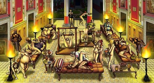 roman or ancient Babylon maybe? Orgy. Lots of great details