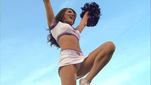 Cheerleader practically leaving nothing more to be revealed---and she knows it.