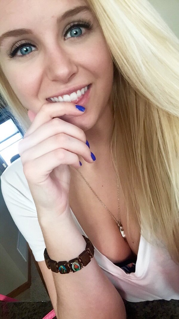 Lovely innocent teen with nice cleavage