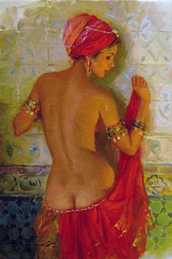 Odalisque or sex slave in a harem, Painting by Konstantin Ramuzov