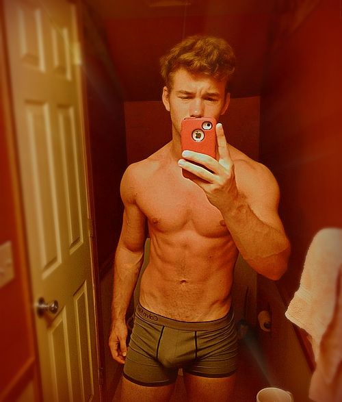 Hot Redhead Guy Taking Selfie In Bathroom Mirror With Dick Sticking Up