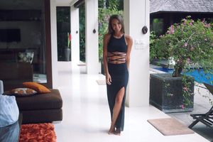 Brunette in tight black dress