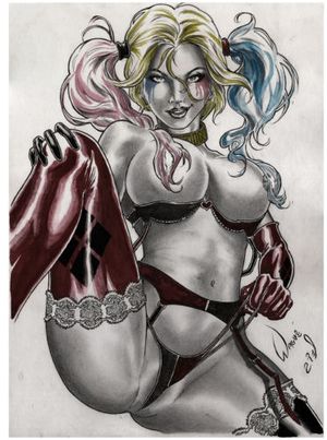 HARLEY-QUINN-by-artist-WAGNER-REIS-ART-PINUP-Drawing-Original-COMIC