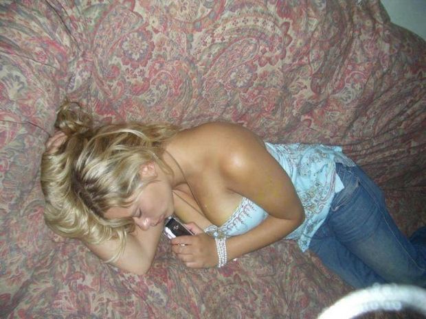 passed out at the party when no one is around... cum on her face