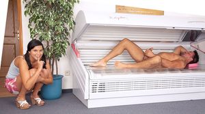 Watching Guys Jerk Off - Tanning booth