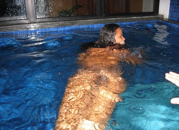 Ebony teen in water