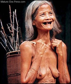 Very Old Skinny Tothless Asian Grandma with a Lot of Wrinkles Naked Outdoor …