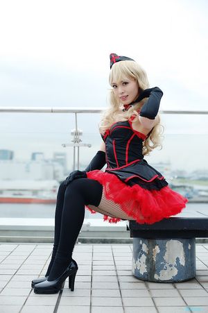 blonde_hair choker cosplay dress elbow_gloves fishnet_pantyhose gloves lili_a lingerie nurse nurse_cap nurse_uniform original pantyhose ruffles thighhighs