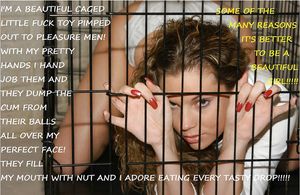 Caged Megan QT caged and pimped out to get fucked by strangers who cum all over her face and make her eat the cum!