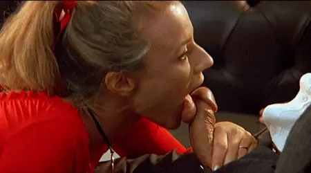 Hot Blonde giving a blowjob gif