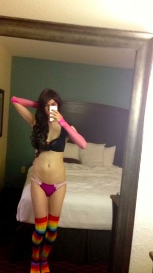 Cute sissy brunette posing in bra & panties