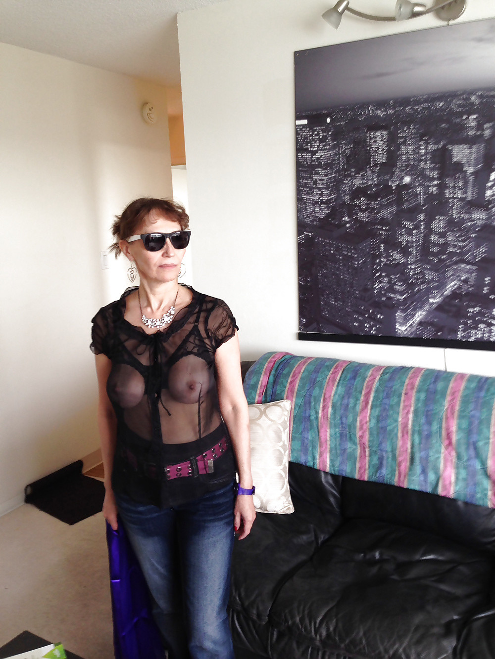 Mature in a see-through top
