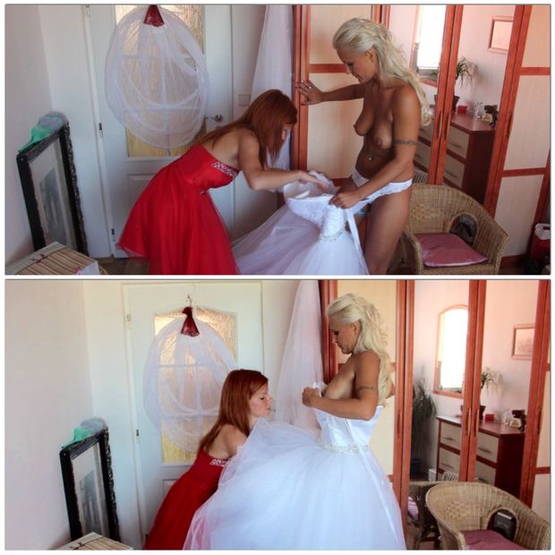 Blonde bride getting ready for wedding