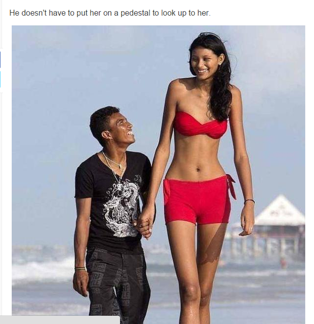 If he put her on a pedestal he wouldn't reach