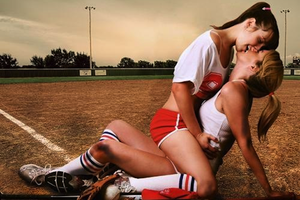Gals With Gals - Romantic - Kissing Baseball players