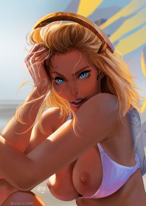 bikini_top blonde_hair blue_eyes breasts eva_female