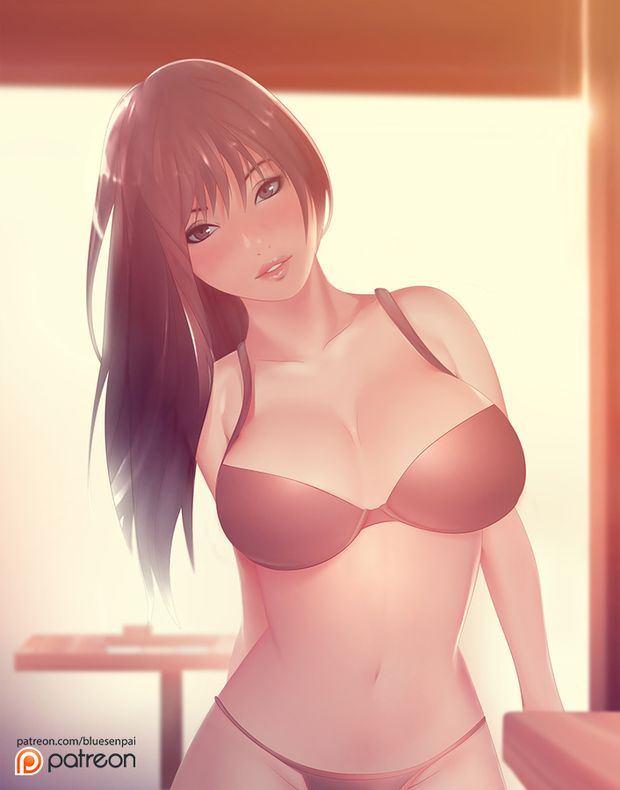 blue-senpai blush bra breasts brown_eyes brown_hair female final_fantasy  tifa_lockhart