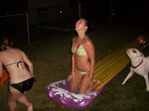 Honey at a slip n slide party.