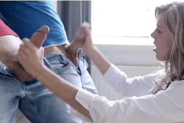 Sexy Blonde Playing with Two Dicks - Part I