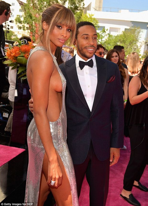 Ciara statuesque stunner: The 30-year-old singer showed off lots of leg with a thigh-high slit and a nice side-boob.