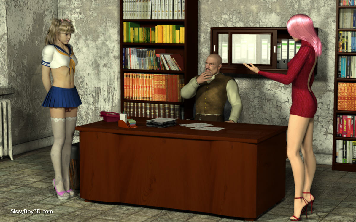 New sissy at Sissyboy High at the principal's office