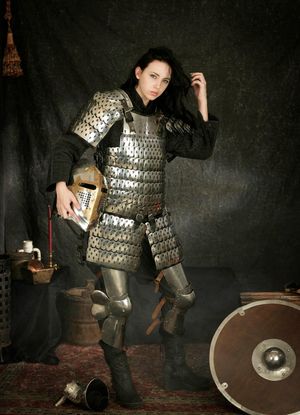 Female knight in plated-mail