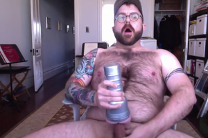 Hairy guy getting off in his fleshlight