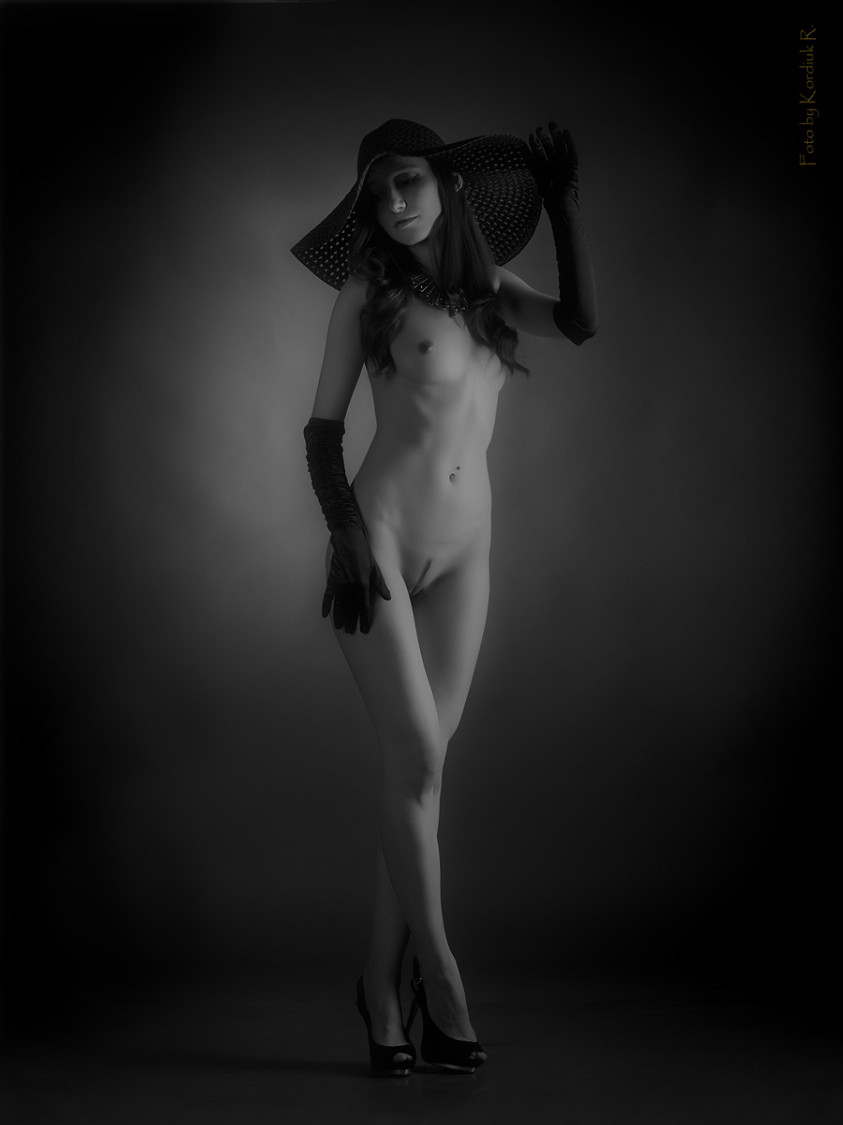 In hat and gloves