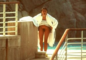 Elizabeth Hurley shows her nude hairy pussy paparazzi photo