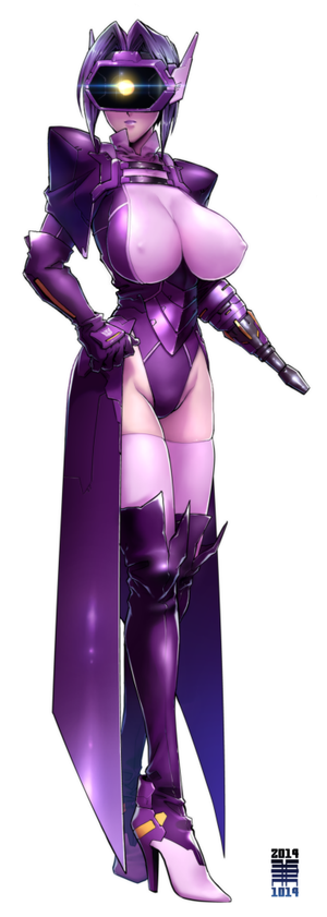transformers shockwave (transformers) anthropomorphization breasts erect nipples gun high heel boots large breasts lipstick makeup