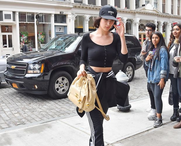 Bella Hadid's hot nipples and huge tits braless in public