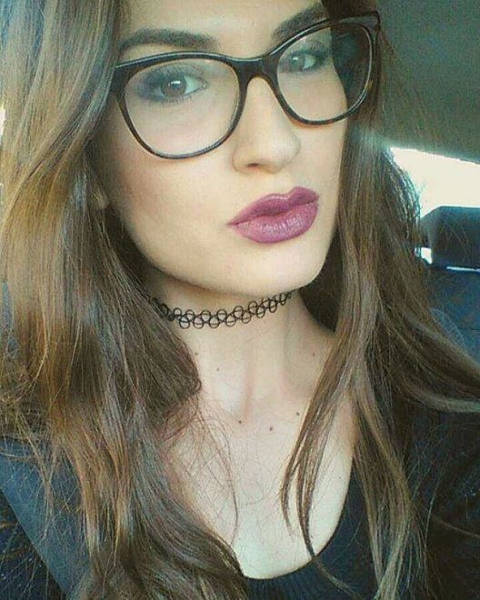 Sexy teen glasses selfie in car