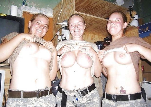 Three Army chicks flashing tits