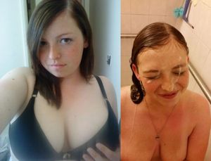 Big titted lass before and after being creamed in shower