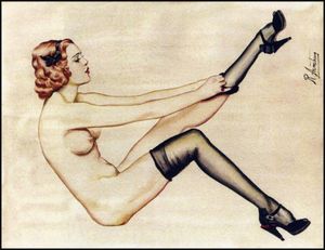 pin, up, nude, naked, stockings, high heels