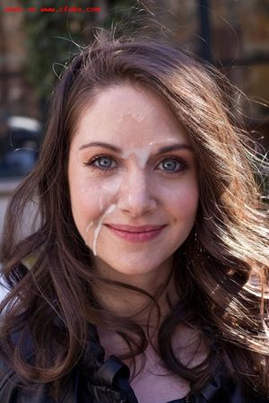 Beautiful Alison Brie outdoors with cum on face