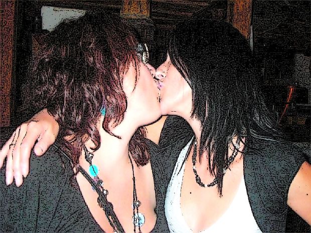 2 lesbian Amateur GF's kiss+ shot 1
