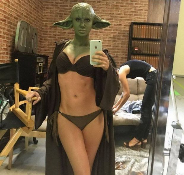 Funny mask, sexy chick