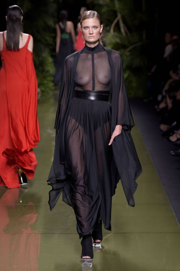 Constance Jablonski in see through dress runway image
