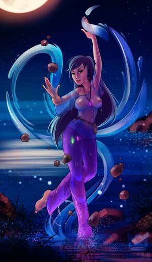 Belly dancer water dancing.