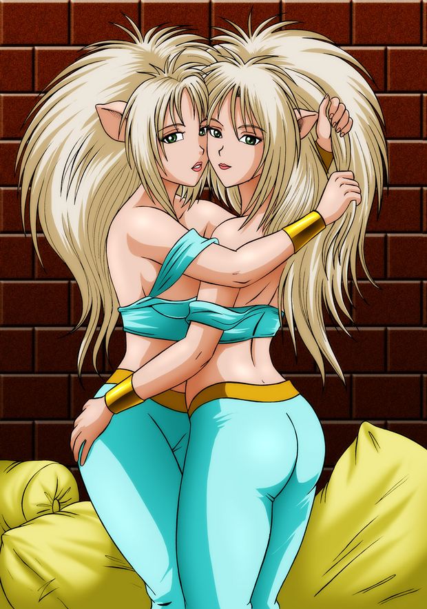 twin blonds in blue