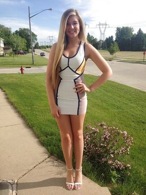 Hot blonde in a tight dress.