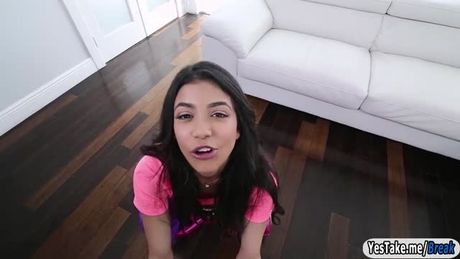 Hot petite teen Veronica Rodriguez tries a stiff monstrous cock
